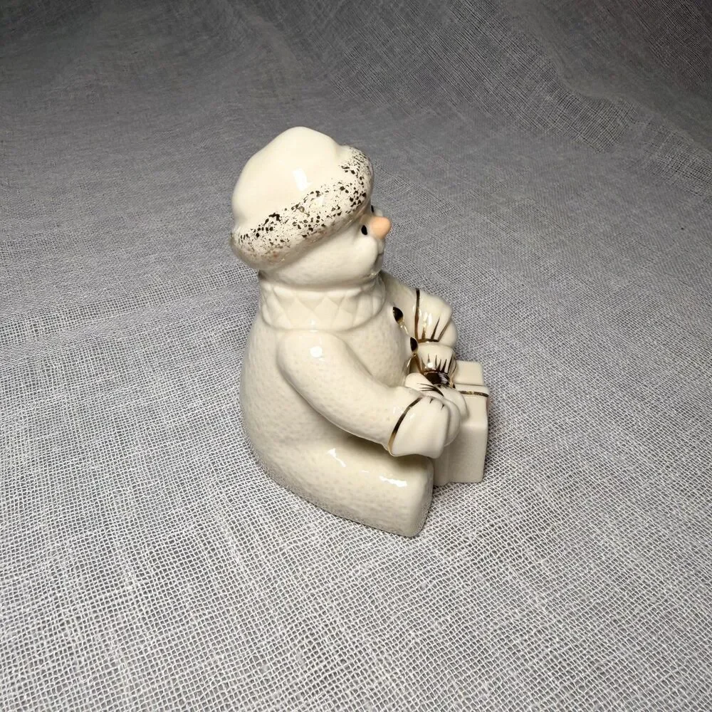 Lenox Ivory Snowman Figurine Christmas Gift Present Gold Accents Retired Holiday